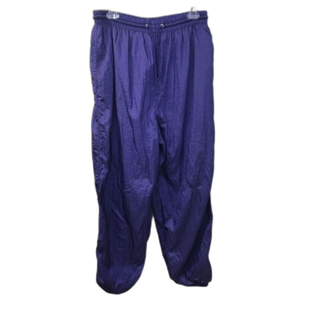Track Sweat Pants L Purple Nylon Blend Lined Pockets elastic drawstring waist - Picture 10 of 11
